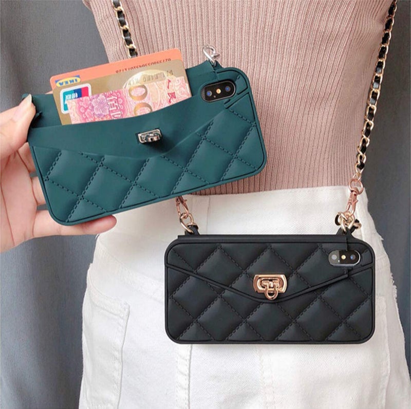UnnFiko Wallet Case Compatible with iPhone 6 Plus, Cool Bag Design, Purse Flip Card Pouch Cover Soft Silicone Case with Handstrap & Long Shoulder Strap (Dark Green, iPhone 6 Plus) - Image 2